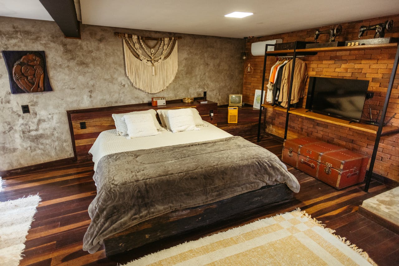 Inviting rustic-style bedroom with modern amenities in Santa Teresa, Brazil Airbnb.